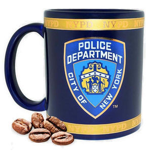 Officially Licensed NYPD coffee mug with gold trim